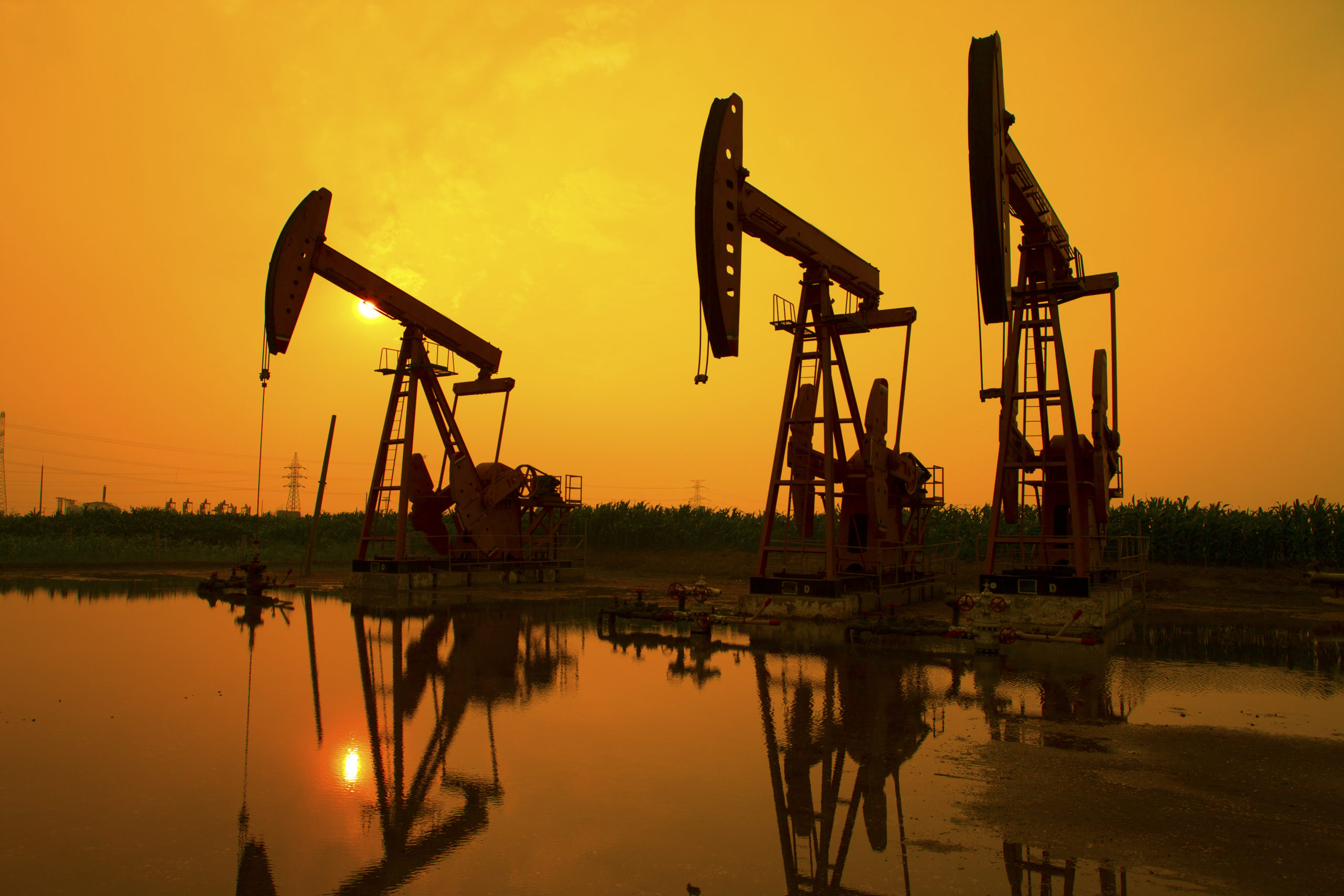 Oil pumpjacks in the sunset